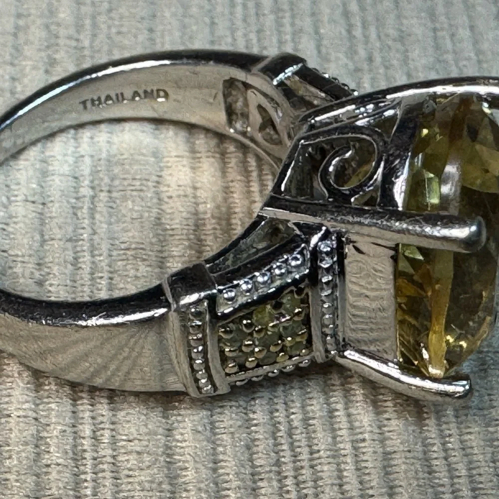 Elegant Yellow Citrine and Yellow Diamond Ring Set in Silver